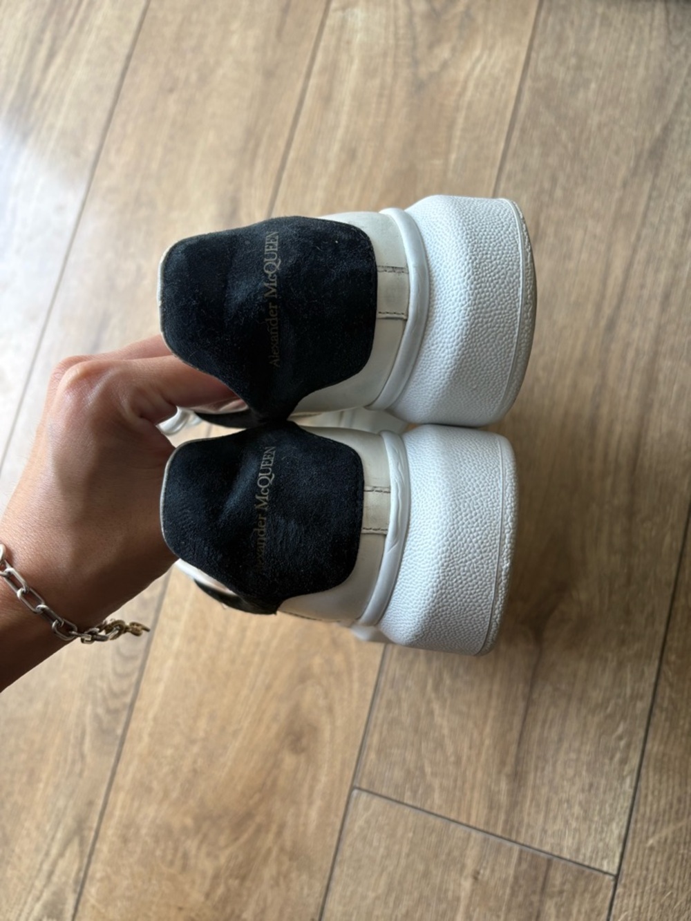 Alexander McQueen White Leather Sneakers with Black Heel Accent